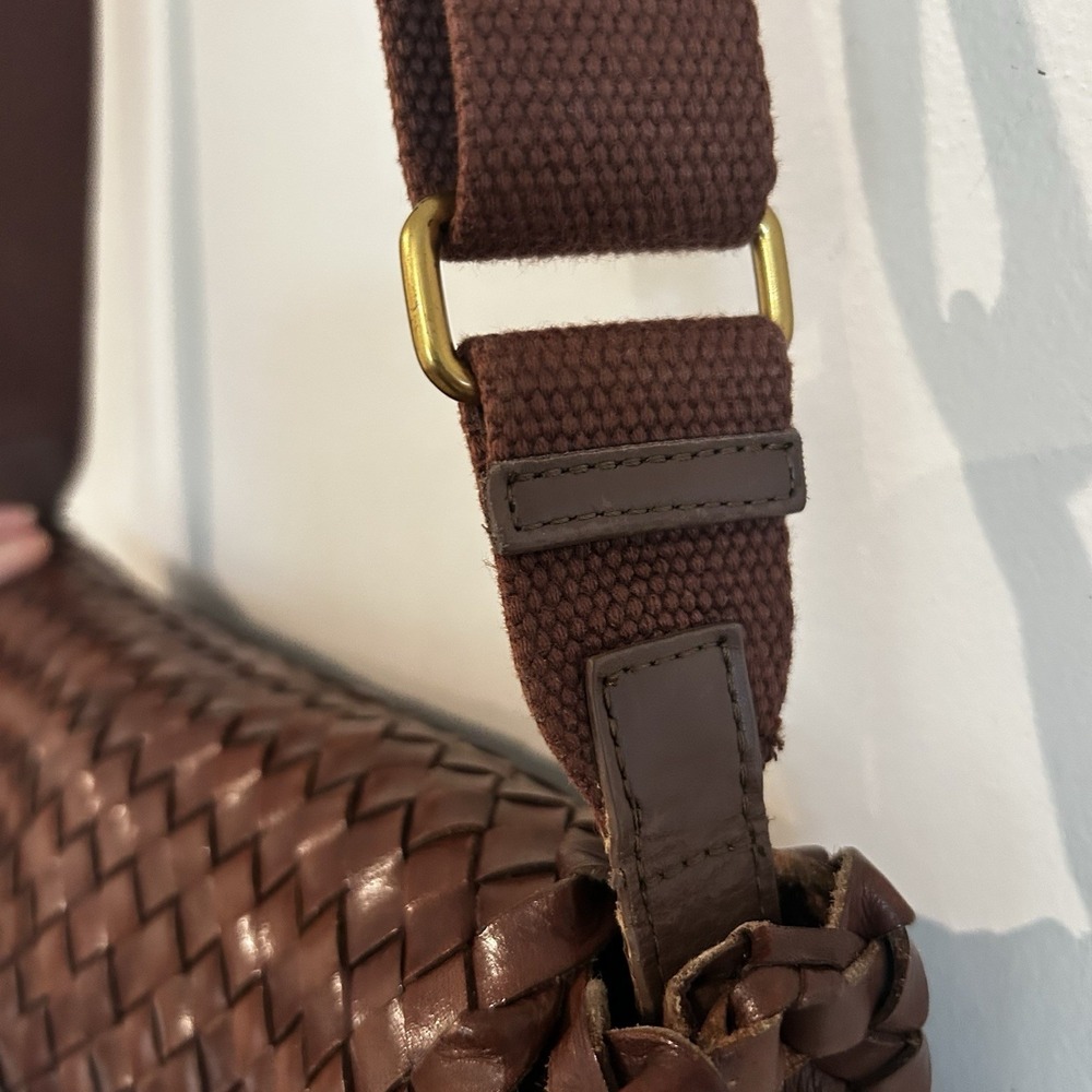 Loeffler Randall Woven Leather Shoulder Bag Brown Purse Wide Strap Adjustable - Picture 9 of 16